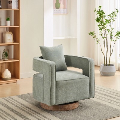 Modern Swivel Accent Chair with Open Back Comfy Sofa Chair With Weathered Base For Bedroom Living Room Upholstered Linen Arm Chair-The Pop Home