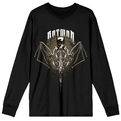 Batman Bat Mask With Bat Wings Men's Black Crew Neck Long Sleeve Graphic Tee