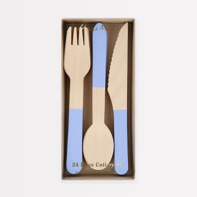Meri Meri Cornflower Blue Wooden Cutlery Set (Pack of 24)