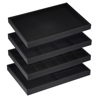 Unique Bargains Velvet Stackable Jewelry Storage Display Tray 4 Pcs