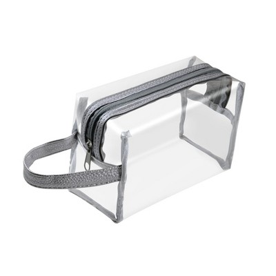 Zodaca Clear Makeup Bag, Plastic Travel Cosmetic Organizer, Toiletry Storage Pouch Sundry Bag with Handle, Gray