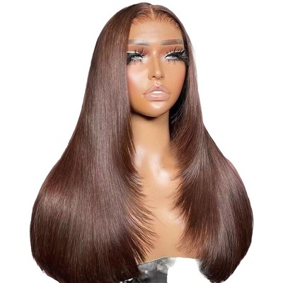 Jessie's Wig 16-20 Inch Straight Layered Cut Wig 9x6 Pre Cut Lace Brown Color 1 Pc/Pack