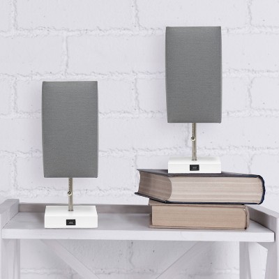 2pk Petite White Stick Lamps with USB Charging Ports and Fabric Shades - Simple Designs
