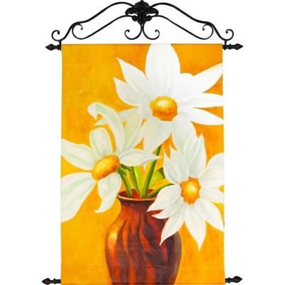 Manual Woodworkers and Weavers Golden Daisies Hand-Painted Canvas Wall Hanging, 29.5 x 42 Inches, Textured Floral Art for Elegant Home Decor