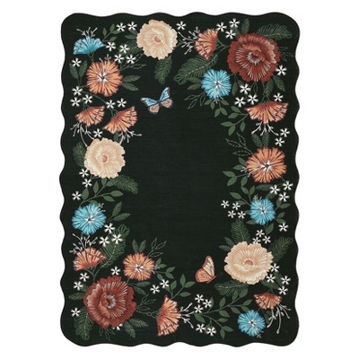 Modern Floral Rug Washable Rug with Non Slip Backing Low Pile Indoor Carpet Foldable Soft Floor Cover for Living Roo Bedroom Office
