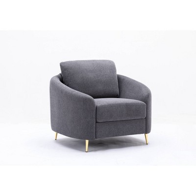 Linen Chair with Pocket Coil Seat, Tight Seat and Loose Back Cushions, Wooden Frame with Chrome Legs, Modern Comfortable Design