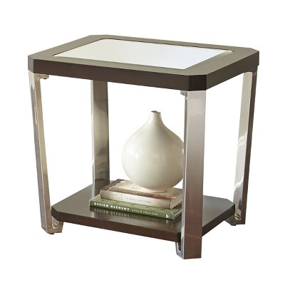 Truman End Table Espresso - Steve Silver Co.: Contemporary Square Side Table with Storage Shelf & Mirror Top