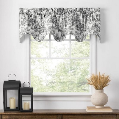 Ellis Curtain Victoria Park Toile High Quality Room Darkening Solid Color Lined Scallop Window Valance - 70 x 15, Black