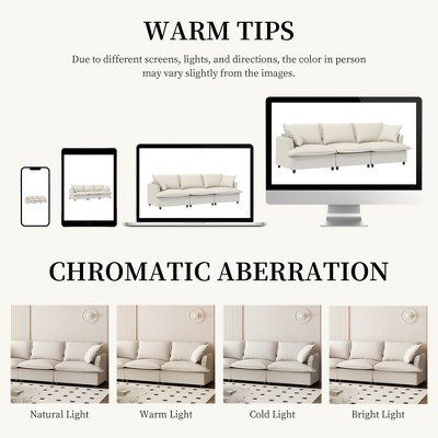 94" Chenille Wide Seat Upholstered 3-Seat Sofa with Throw Pillows