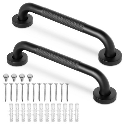 Built Industrial 2 Pack Grab Bars for Bathtubs and Showers, 12 Inch Anti-Slip Handle for Elderly, Handicap, Seniors, Black