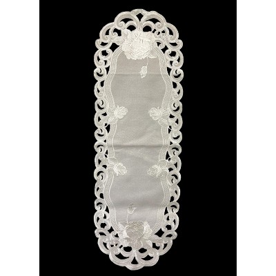 Jiallo Silver Rose Embroidered Cutwork Rectangular Table Runner, 16 by 45 inch Table Linen Decor, Water Resistance, Machine Wash safe