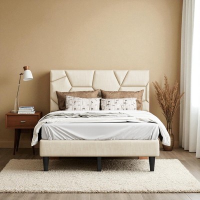 Full Size Upholstered Platform Bed Frame with Linen Headboard, Noise-Free Design, Under Bed Storage, No Box Spring Needed, 397 lbs Capacity