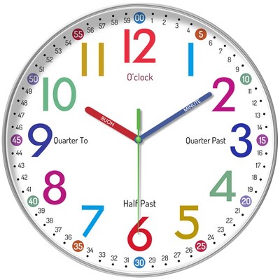 REGALWOVEN Plastic Round Battery Powered Silent Non-Ticking Wall Clock 12 Inches