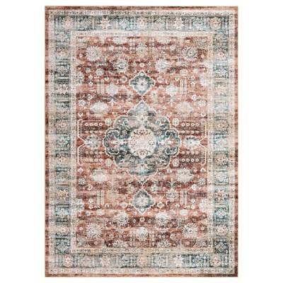 Washable Indoor Vintage Floral Print Living Room Bedroom Area Rugs, Low Pile Non Slip Floor Carpet for Dining Room Home