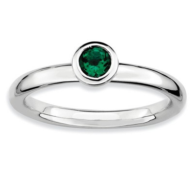 Black Bow Jewelry Stackable Low Profile 4mm Created Emerald Silver Ring