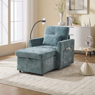 Lyngins Modern Chenille Chaise Lounge Recliner Chair with Phone Stand & Storage,Leisure Sofa Chair for Living Room,Bedroom