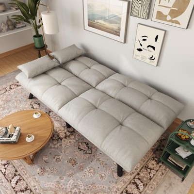 UNISOAR Sofa Bed Convertible 70 inch Solid Wood Couch for Living Room, Water-Resistant Fabric, 2 Cushions,Light Gray