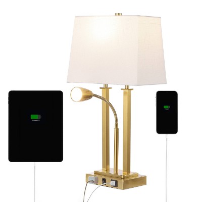 JONATHAN Y Blaire 23.75" 2-Light Metal Table Lamp with USB Charging Port Adjustable Light (Includes LED Light Bulb)