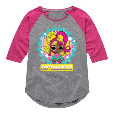 Girls' - LOL Surprise! - Outrageous -Glow Grrrl Shirt Tail Raglan Graphic T-shirt