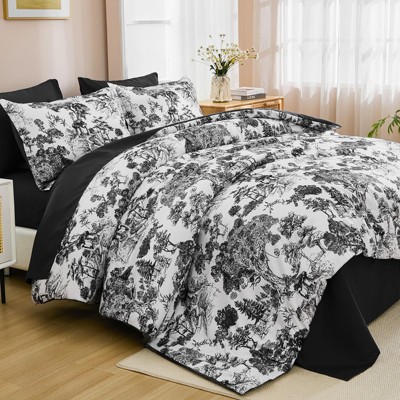 BAGOKIE 7 PCS Bed in a Bag Flower Reversible Comforter with Sheets Bedding Set