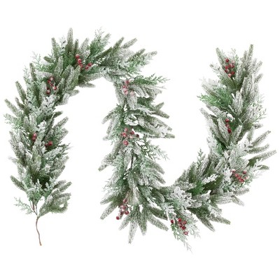 Northlight Real Touch™️ Flocked Wind River Fir with Berries Artificial Christmas Garland - 7' x 12"  - Unlit