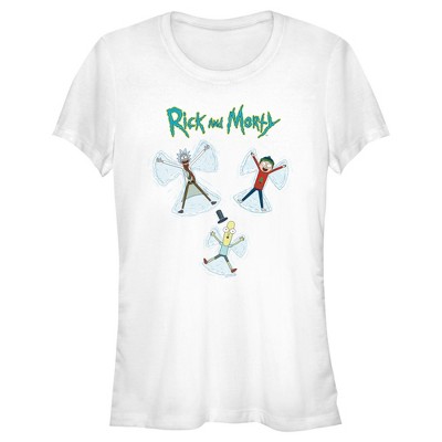 Juniors Womens Rick and Morty Christmas Snow Angels T-Shirt