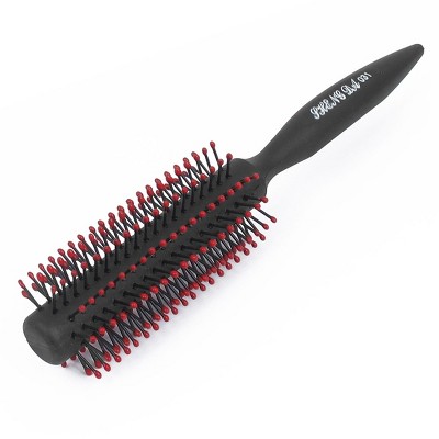 Unique Bargains Plastic Tapering Handle Round Brush Bristles Curly Hair Comb Hairbrush Black 1 Pc