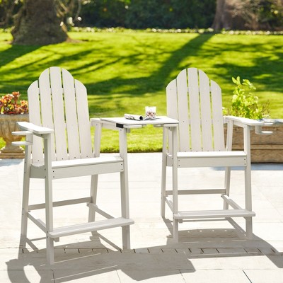 Arceso 3-Piece HDPE Patio Bar Set, 2pcs Patio Bar Stools with Removable Tray, Adirondack Chair with Cup Holder, 25.6" Weather Resistant