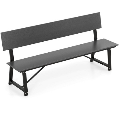 Costway 1/2 PCS 4-Person Bench with All-Weather HDPE Seat & Back Heavy-Duty Metal Support Grey