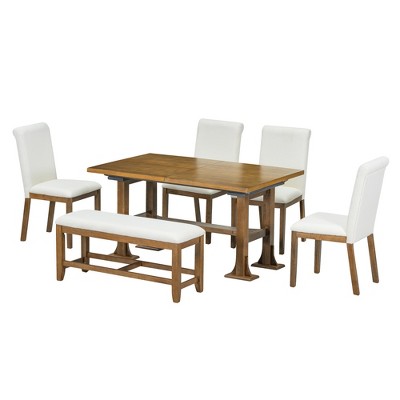 YOOCOZZ 6-Piece Extendable Dining Set with Trestle Table