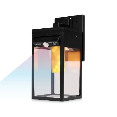 Techko Maid Solar Wall Sconce Lantern with Flame Effect Matte Black