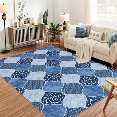 Machine Washable Area Rug - Modern Neutral Farmhouse Design, Soft Stain Resistant Indoor Carpet for Living Room, Bedroom