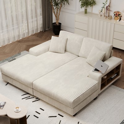 GDFStudio Vaughan Modern Corduroy 2-Seat Oversize Recliner Lounge Sofa with Arm Storage Cabinet