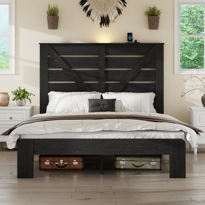 KWPZQEB Full/Queen/King Bed Frame Headboard, Wood Platform Bed Frame with Headboard & Under Bed Storage, No Box Spring Needed, Easy Assembly