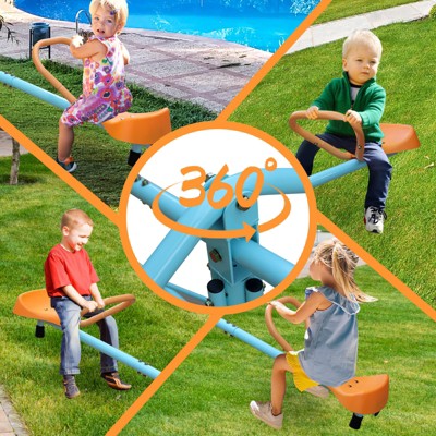 Dolonm 4-Seat Kids Teeter Totter, Outdoor Toddler Seesaw with Easy-Grip Handles, Heavy-Duty Steel Frame for Ages 3-8, Backyard Playground Equipment
