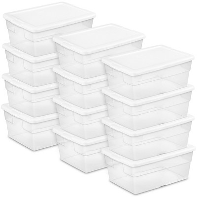 Sterilite 12 Pack 16 Qt Stackable Storage Box, Clear Plastic Snap-On Lid Bins