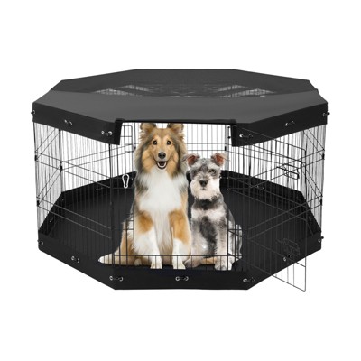 VEVOR Dog Playpen, 8 Pcs 30"H x 24"W Panels Foldable Metal Pet Exercise Pen, Dog Fence Indoor and Outdoor Pen with Door, Bottom Pad and Top Cover