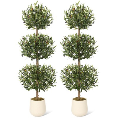 5 FT Artificial Olive Triple Ball Topiary Trees, Artificial Olive Tree, 3-Tier Spherical Design, Green Leaves and Big Fruits, for Home, Office