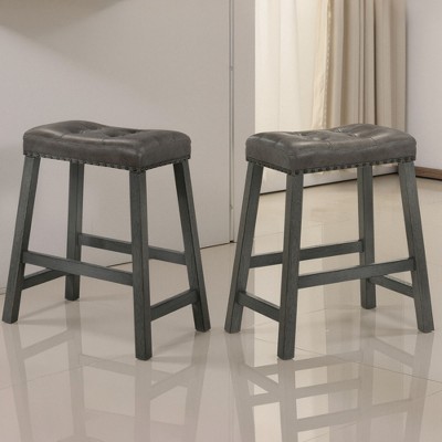 Okak Set of 2 Rustic Solid Wood Counter Height Bar Stools for Dining Rooms,Faux Leather Upholstered Counter Bar Stools Without Back