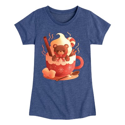 Girls' - Instant Message - Christmas Bear Cocoa Mug Fitted Short Sleeve Graphic T-Shirt