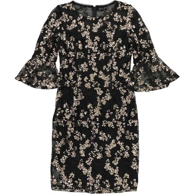 Alex Evenings Womens Embroidered Floral Sheath Dress