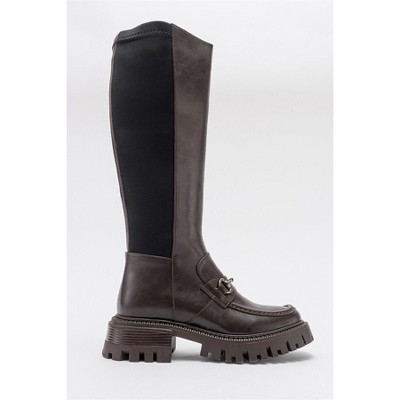 Chapel - Brown Buckle Stretch Boot (Women) | Prologue Shoes