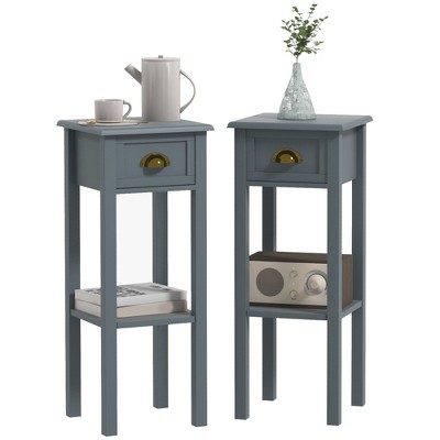 HOMCOM 2-Tier Side Table with Drawer, Narrow End Tables with Bottom Shelf, for Living Room