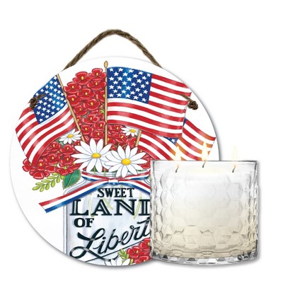 Courtside Market 13.5 oz, 3 Wick Citronella Candle & Land of Liberty Mason Jar 10x10 Hanging Artboard Set