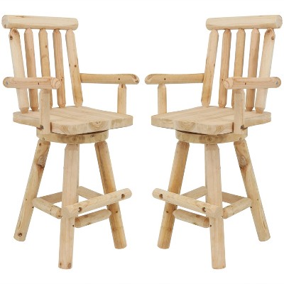 Sunnydaze Unfinished Fir Wood Log Cabin Style Rustic Swivel Bar Stool