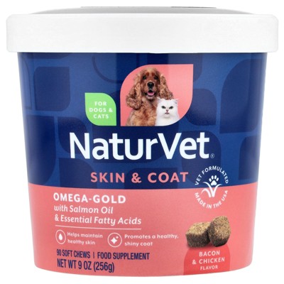 NaturVet Omega-Gold With Salmon Oil & Essential Fatty Acids, For Dogs & Cats, Bacon & Chicken, 90 Soft Chews, 9 oz (256 g)