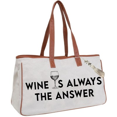 Magid Canvas Wine Tote "WINE IS ALWAYS THE ANSWER"