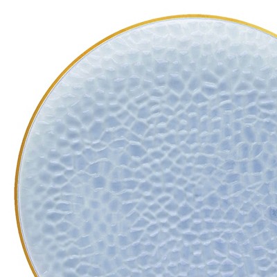 Smarty Had A Party 10.25" Clear Blue w/ Gold Rim Glass Plastic Dinner Plates - 120 pcs