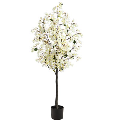 Nearly Natural 5-ft Bougainvillea Artificial Tree, White