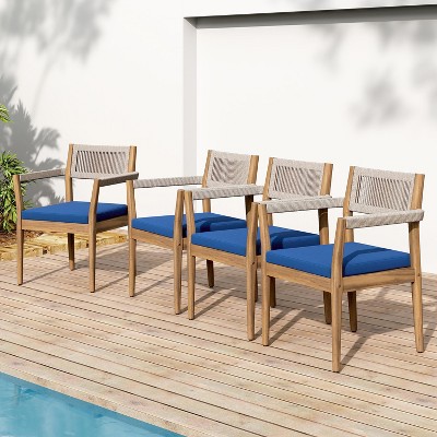 Christopher Knight Home Lillia Modern Coastal Patio Acacia Wood Woven Rope Dining Chairs (Set of 4)